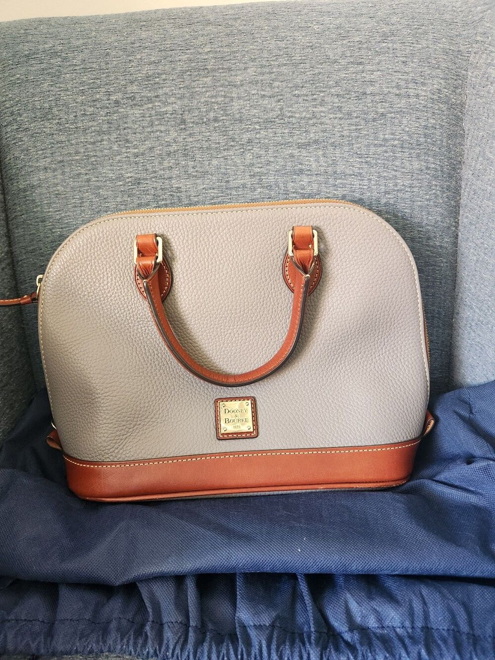 Dooney & Bourke Large Gray Pebbled Leather Domed Satchel Bag